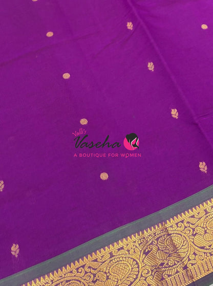 Semi Silk Cotton Saree - Small Round with Zari Butta  -  VVSSC014