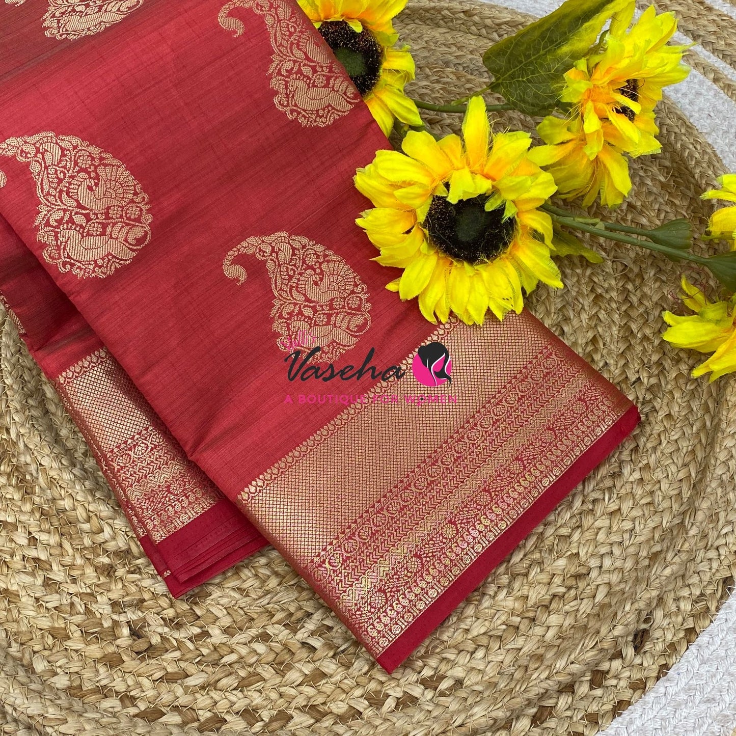 Semi Tussar Silk Saree | Red Shade |VVSTS055