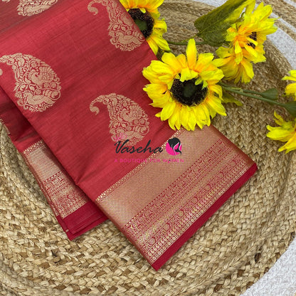 Semi Tussar Silk Saree | Red Shade |VVSTS055