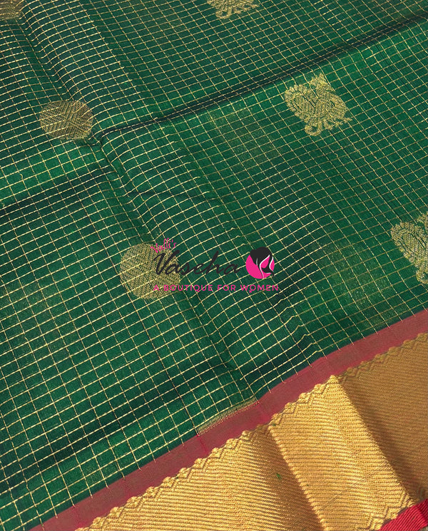 Pure Silk Cotton Saree - Mayil & Chakkaram Design -  Green With Red Shade  -VVMC002