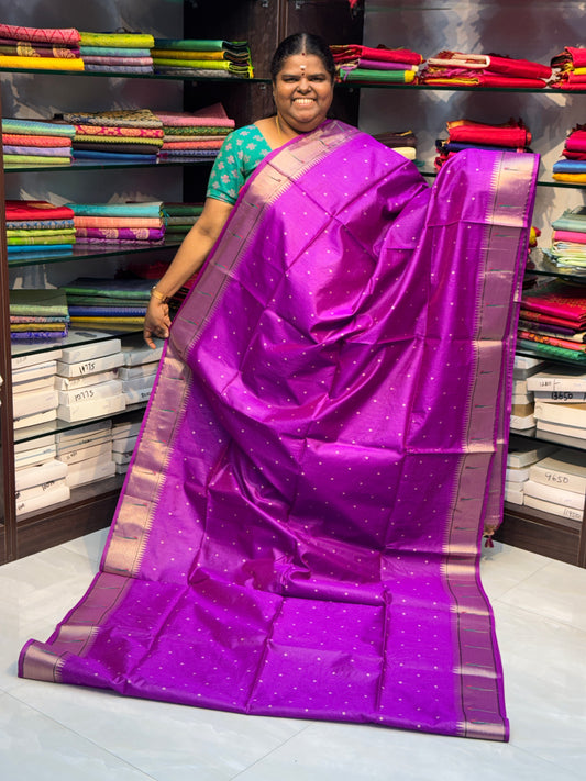 Semi Raw Silk - Paithani Design Weaving - Purplish Pink Shade - VVRS005