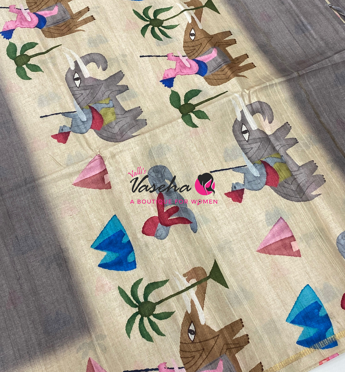 Semi Matka Tussar Saree - Pichwai Design - VVSMT003