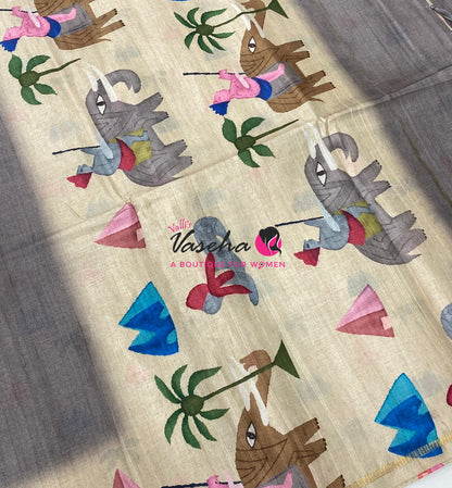Semi Matka Tussar Saree - Pichwai Design - VVSMT003