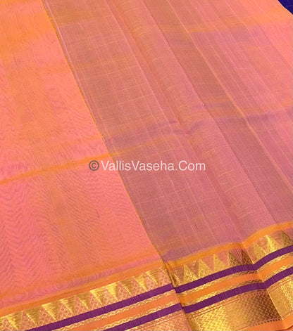 Pure Korvai Silk Cotton Saree - Blue With Peach - VVKSC020