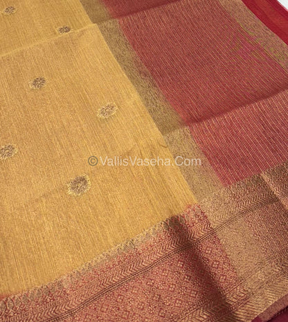 Bamboo Silk Saree  - Creamish Chikku ( Beige Color)  with maroon Shade - VVBSS001