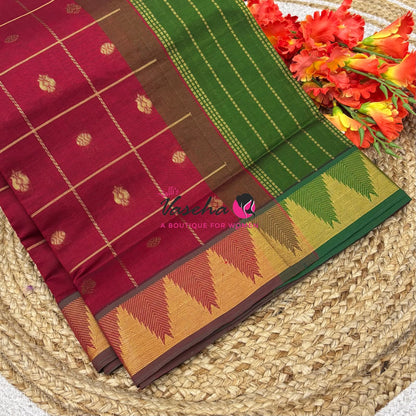 Semi Silk Cotton Saree - Checked Pattern with Butta  - VVSSC012