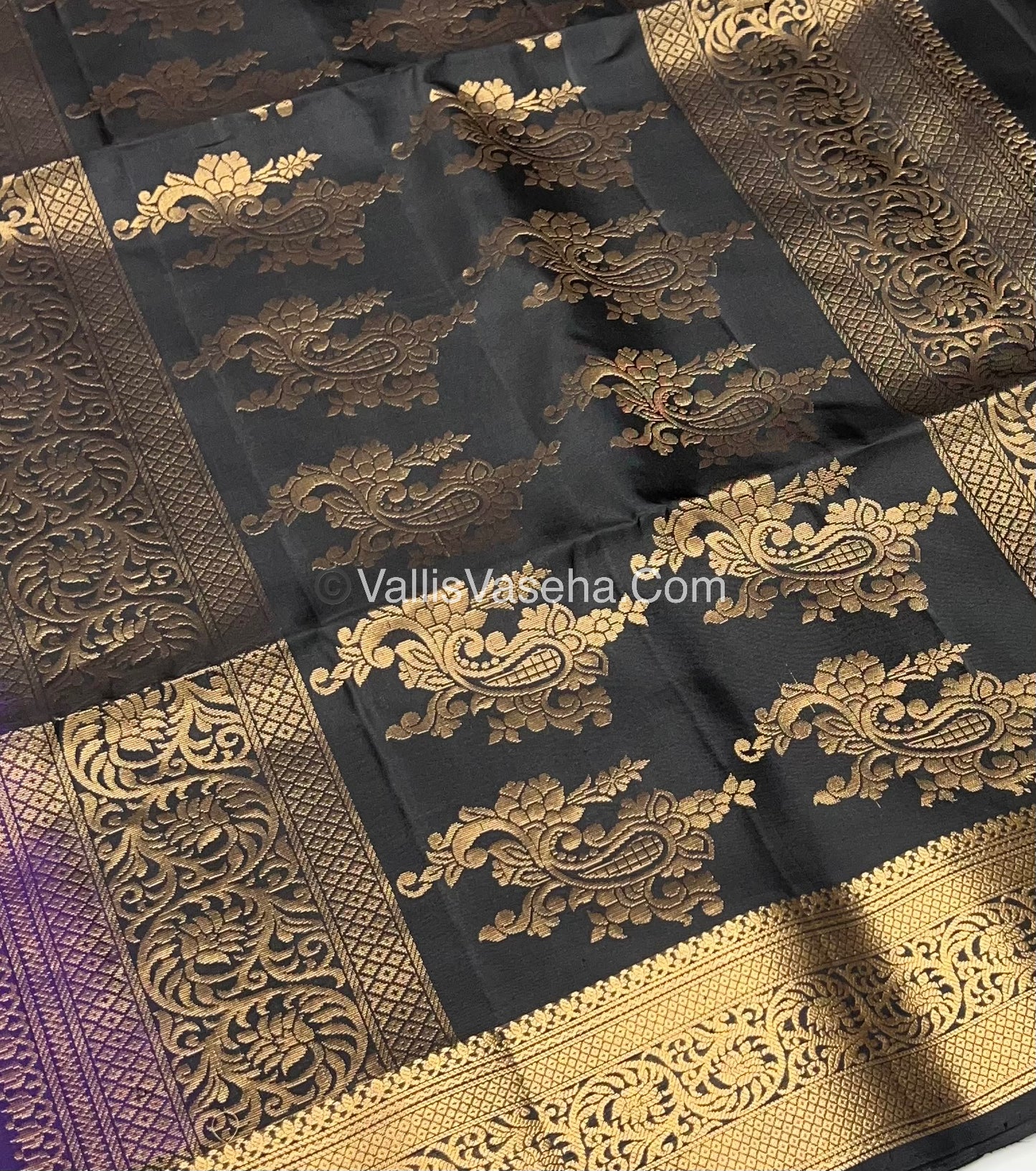 Pure Soft Silk Saree - Kanchi Border - Violetish Purple & Black Combo - VVPSS046