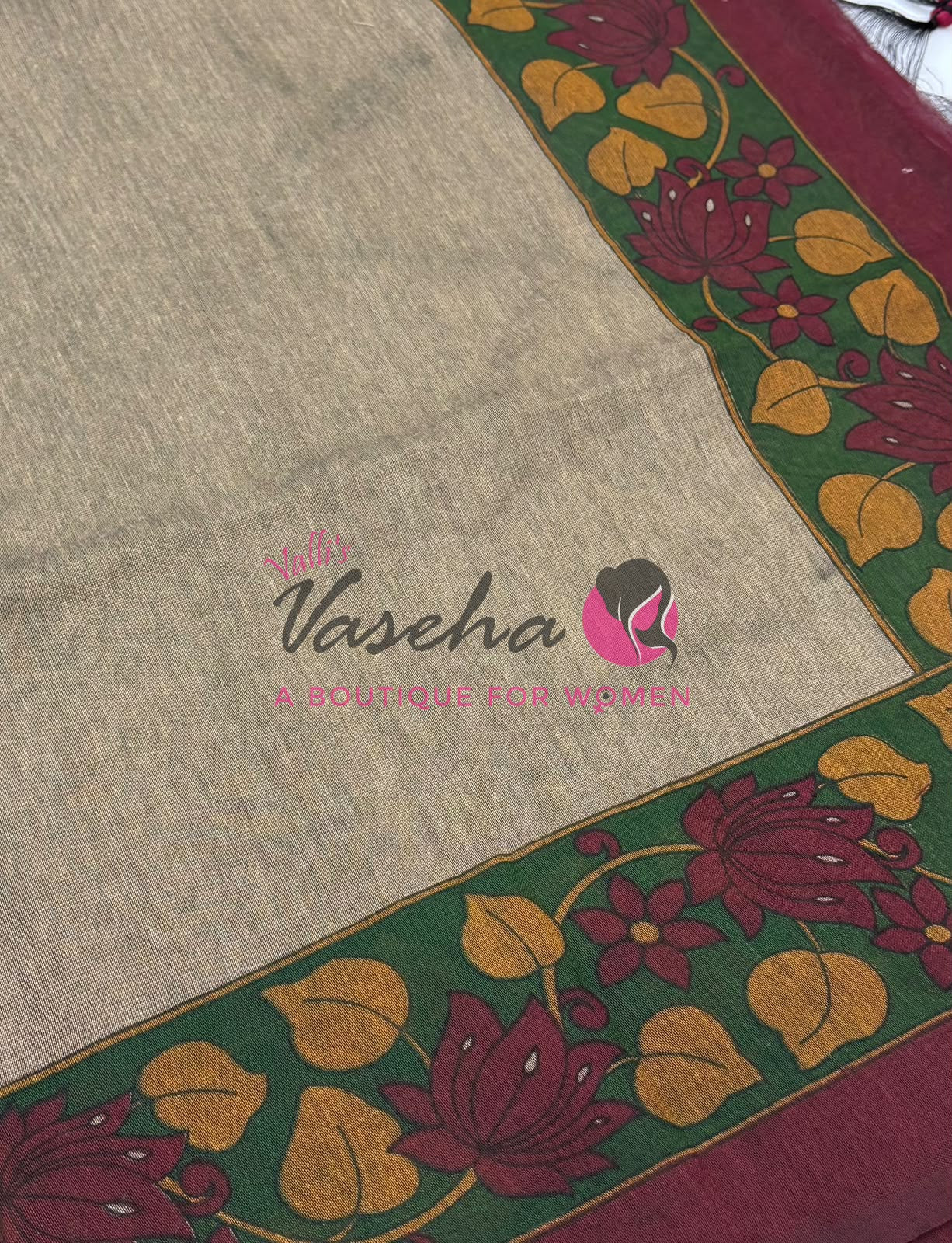 Handloom Cotton Sarees with Kalamkari Blouse - VVKCK003