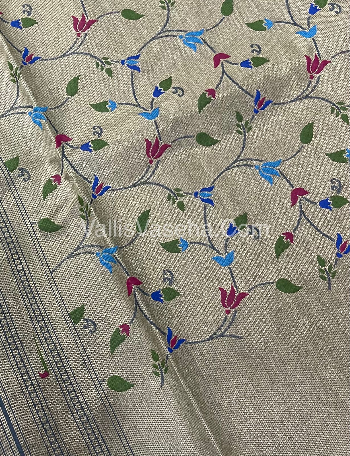 Semi Raw Silk - Paithani Design Weaving - Grey Shade - VVRS005