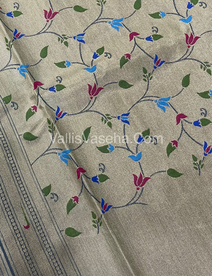 Semi Raw Silk - Paithani Design Weaving - Grey Shade - VVRS005