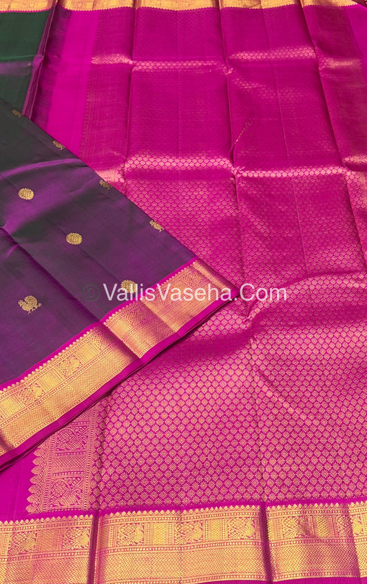 Pure Kanchipuram Silk Saree - Purple with Pink Combo - VVPS021