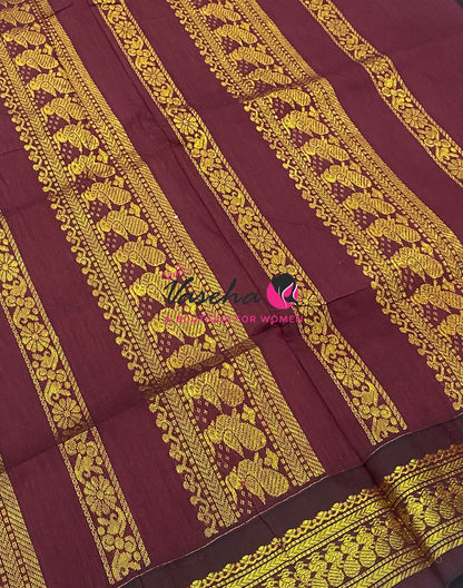Kalyani Cotton Saree - Mustard Yellow With Maroon Shade - VVKC002