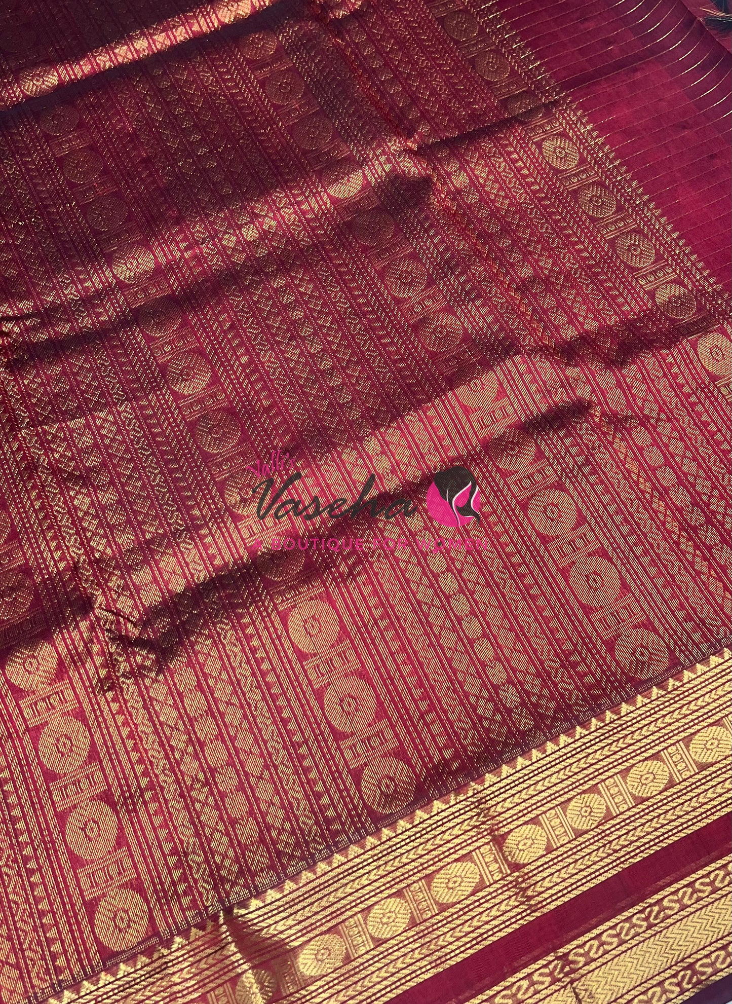 Pure Silk Cotton Saree | Blue With Maroon Shade |Lakshadeepam Design VVPLD002