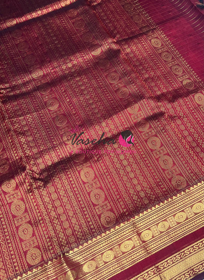 Pure Silk Cotton Saree | Blue With Maroon Shade |Lakshadeepam Design VVPLD002
