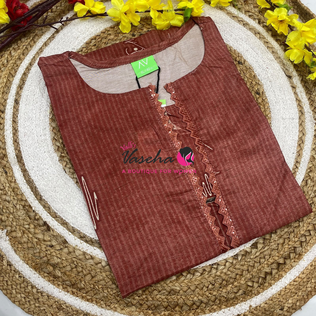 Ready Made - Semi Muslin Silk  - Straight Cut Kurti - VVRK009