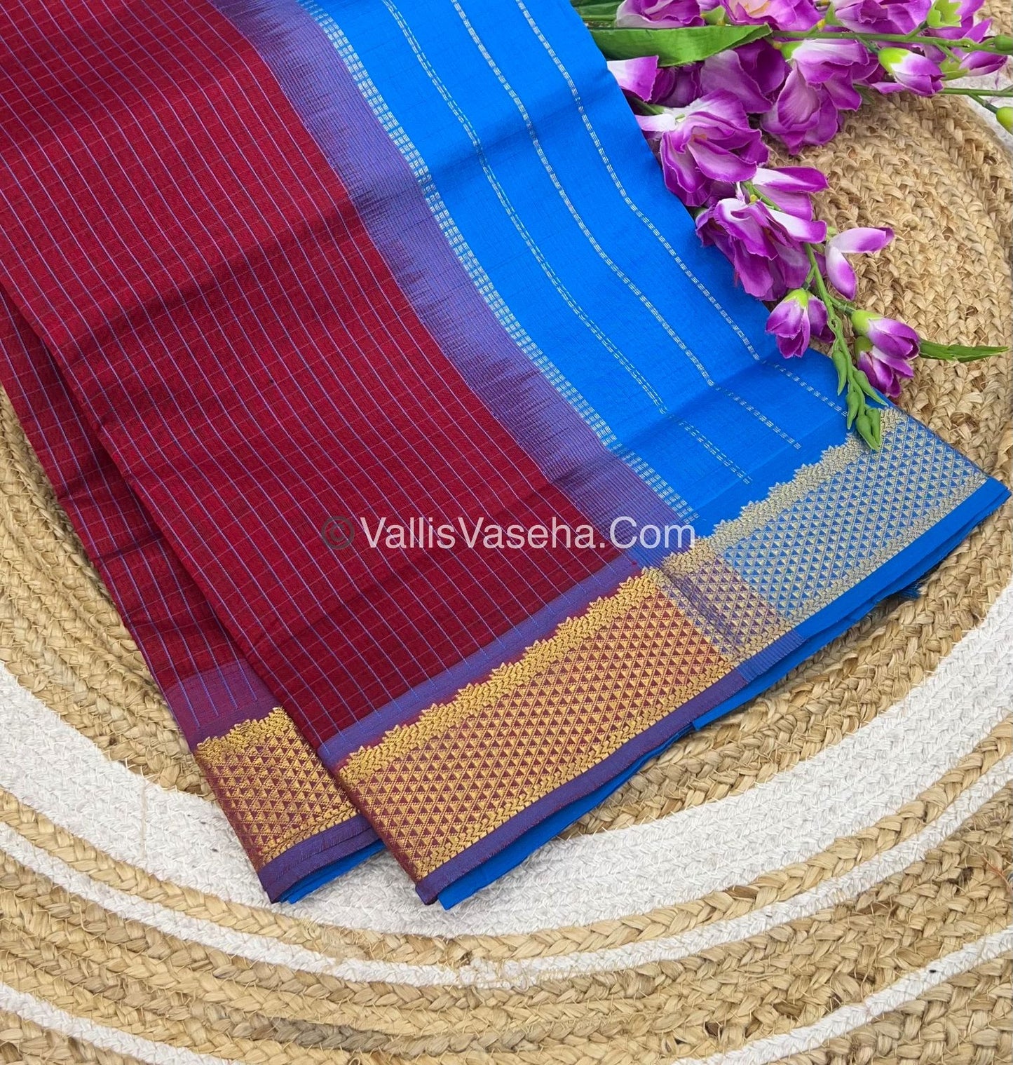 Semi Silk Cotton Saree - Maroon With Blue Shade - VVSSC004