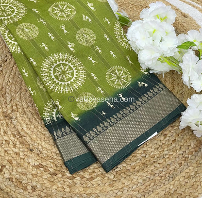 Chanderi Mixed Cotton Saree - Varli Prints - VVMCV001