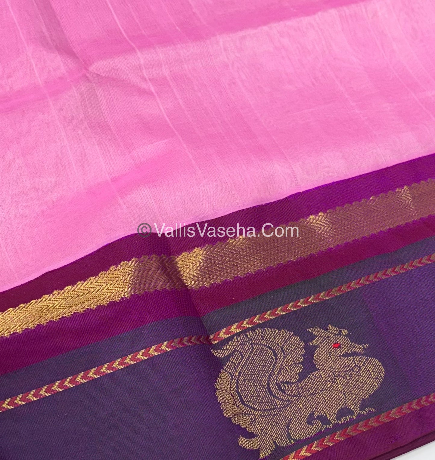 Pure Korvai Silk Cotton With Peacock Butta Border - VVKSC018