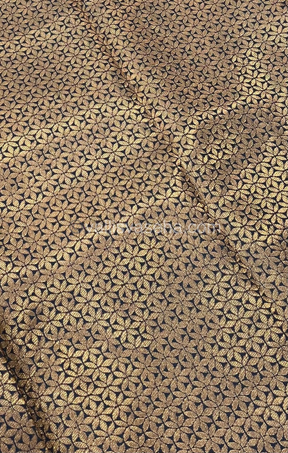 Semi Silk Saree - Kanchi Silk Style - Elephant Border - Yellow with Black- VVSSS005