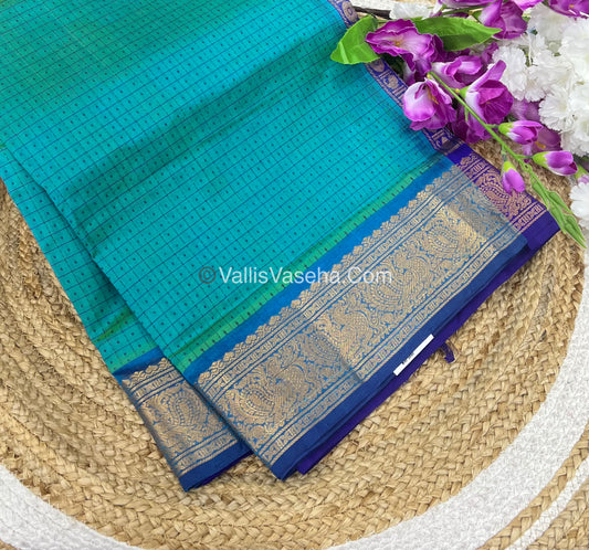 Pure Silk Cotton Saree - Blue With Dark Blue Shade - Lakshadeepam Design - VVPLD001