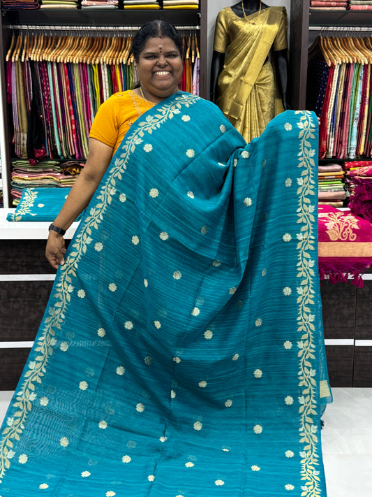 Linen Mixed Jute Silk Saree - Ramar Blue Shade - VVLMJ001