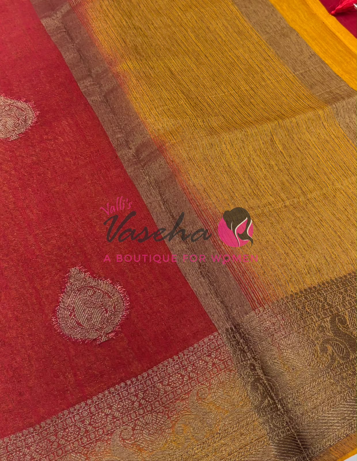 Bamboo Silk Saree- Red with Yellow Shade - VVBSS013