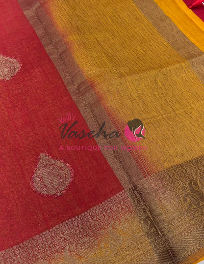 Bamboo Silk Saree- Red with Yellow Shade - VVBSS013