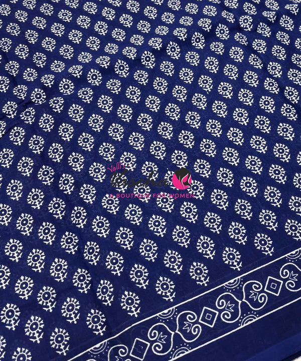 Pure Soft Mul Mul Cotton Sarees - Hand Block Prints - VVMMC011
