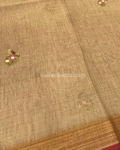 French Knot - Tissue Saree - Dark Chiku Shade - VVLFN002