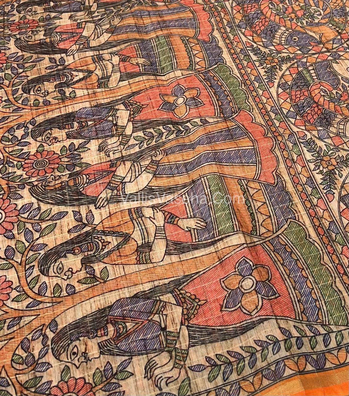 Semi Chanderi Saree - Fusion Of Bandhini & Madhubani- VVSCS002