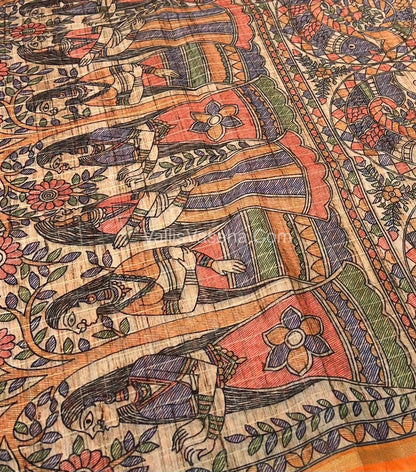 Semi Chanderi Saree - Fusion Of Bandhini & Madhubani- VVSCS002