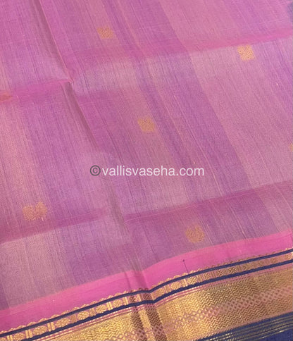 Pure Korvai Silk Cotton Saree - Lavender with Pink - VVKSC004
