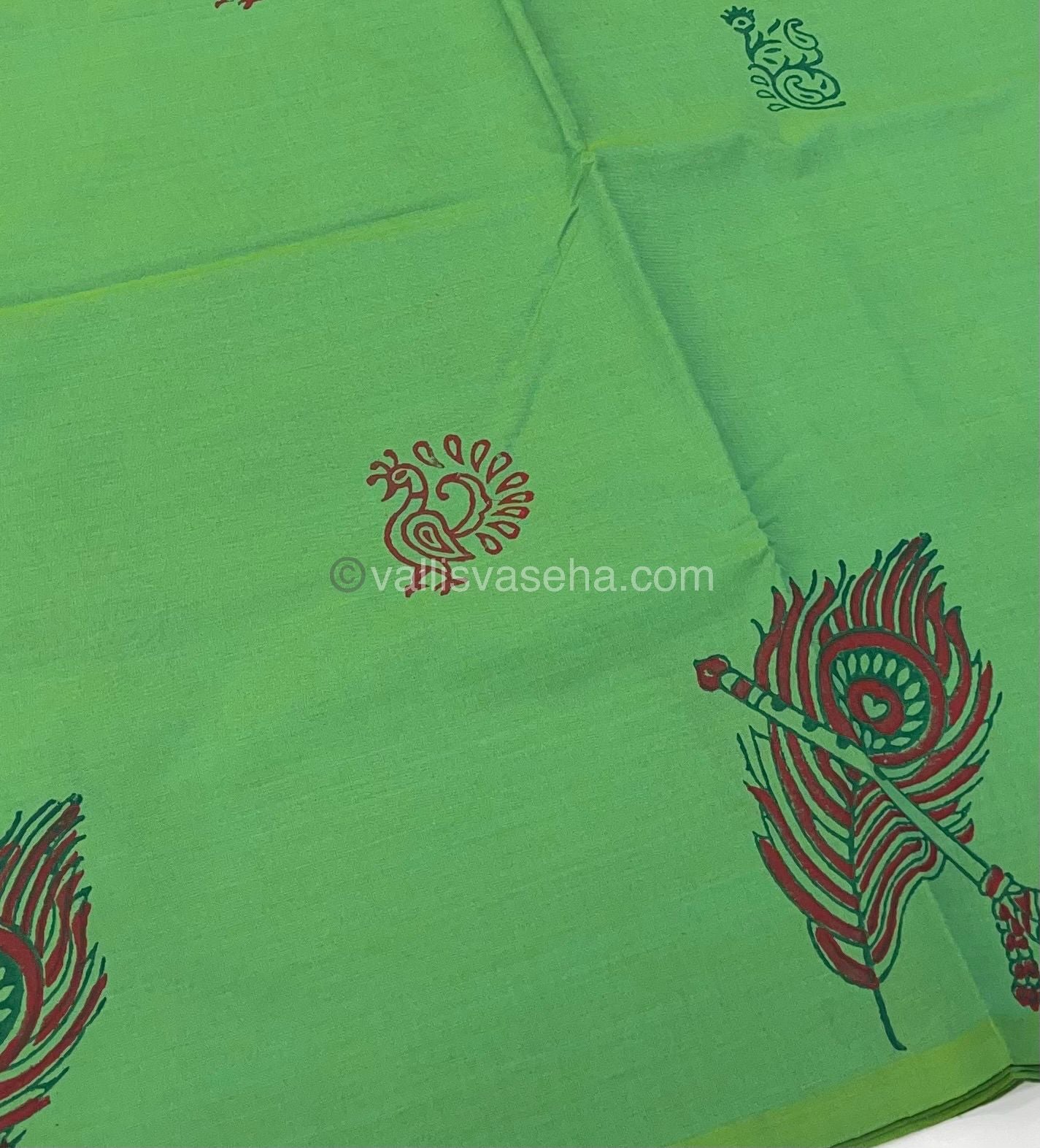 Poly Silk Mixed Printed Cotton - Green With Red - VVPCP002