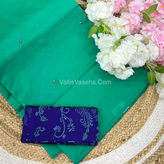 South Mixed Cotton - Mirror Work Embroidery - Green With Violet   - VVPCM002