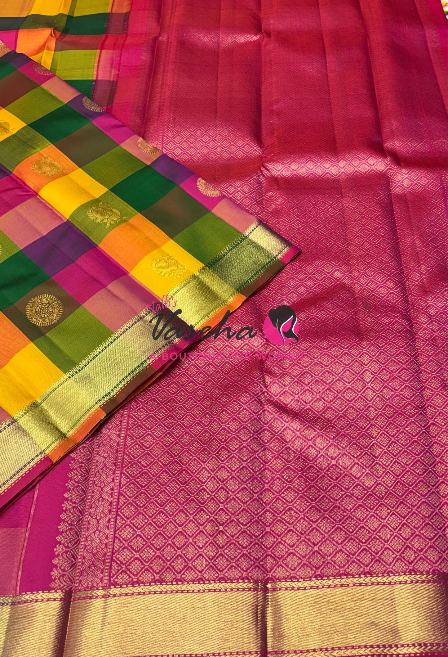 Pure Kanchipuram Silk Saree | Pazhum Pazhamum Checks |VVPS017