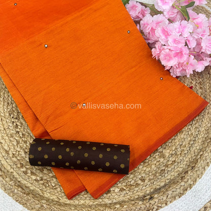 South Mixed Cotton - Mirror Work Embroidery - Orange With Brown - VVPCM002