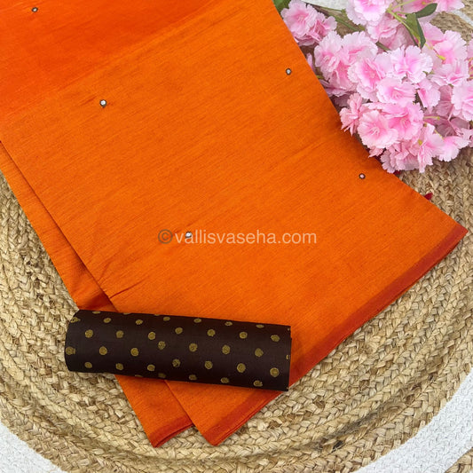 South Mixed Cotton - Mirror Work Embroidery - Orange With Brown - VVPCM002