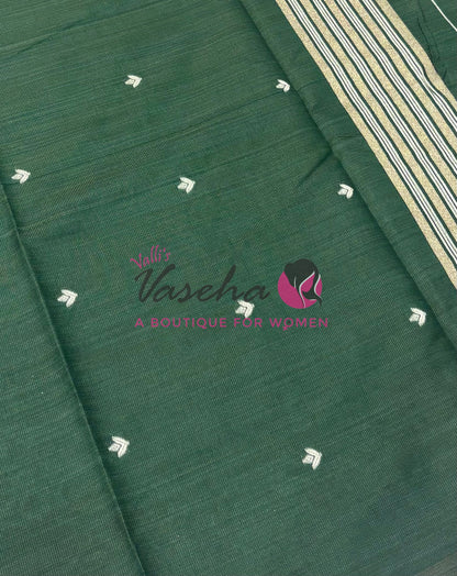 Semi Gicha Tussar Silk - Dark Green Shade - VVGTS002