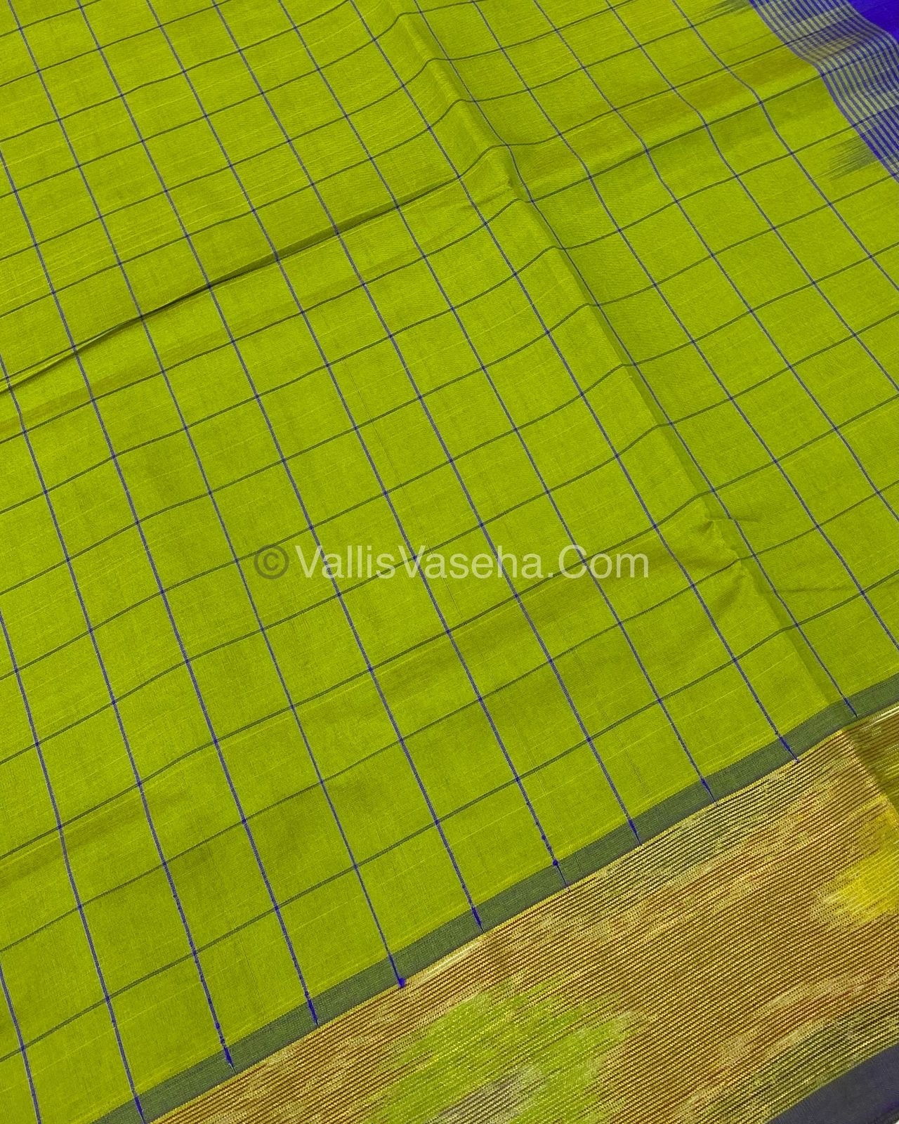 Semi Silk Cotton Saree - Green & Ink Blue  - VVSSC001