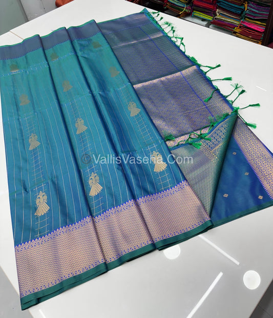 Semi Soft Silk - Border less - Peacock Blue Shade -VVSSS023