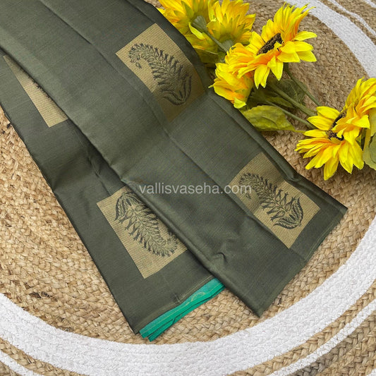 Pure Soft Silk Saree - Light weight - Greyish Green( Olive Green)  with Teal Greenish Blue shade - VVPSS025