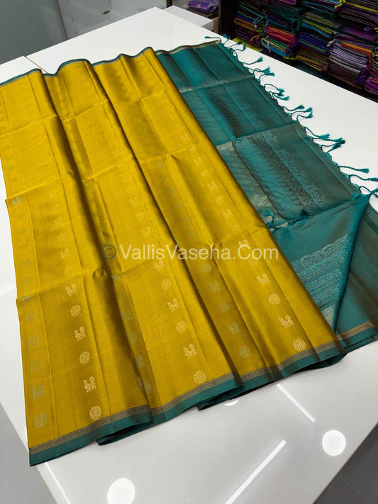 Pure Soft Silk Saree  - Yellow & Blue Combo  - VVPSS055