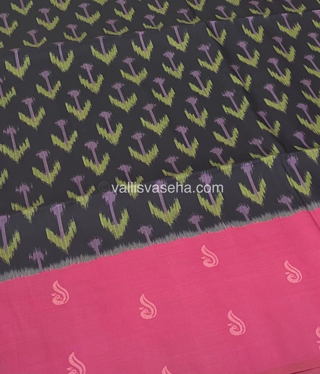 Sprinter Ikkat Semi Silk  - Black With Pink - VVSS002