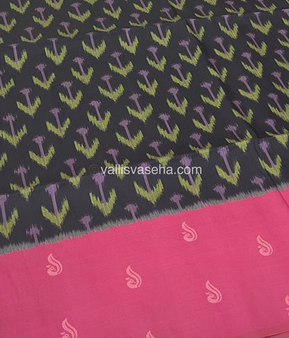 Sprinter Ikkat Semi Silk  - Black With Pink - VVSS002