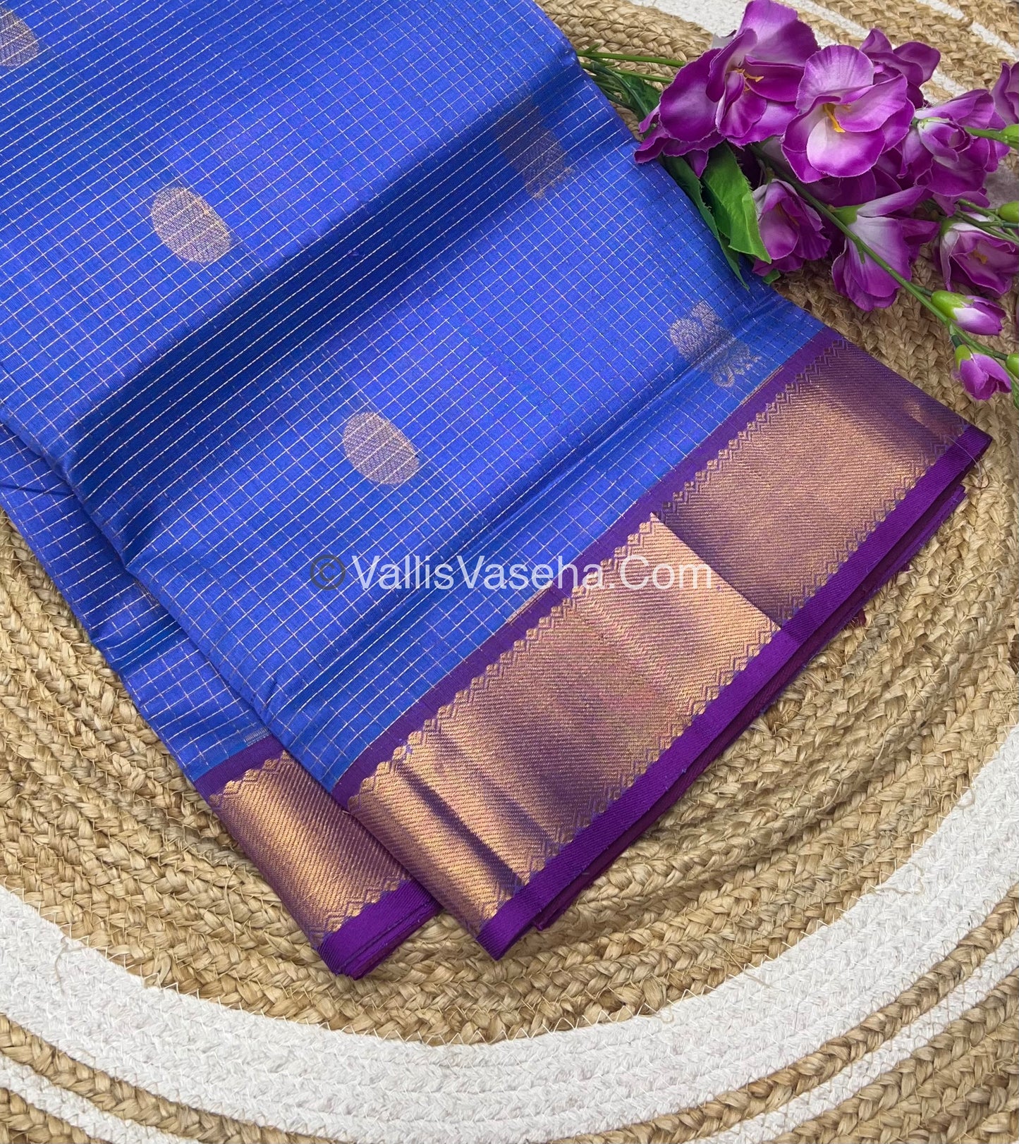 Pure Silk Cotton Saree - Mayil & Chakkaram Design - Light Blue With Purplish Wine Combo - VVMC002