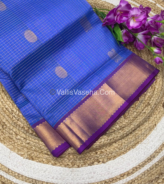 Pure Silk Cotton Saree - Mayil & Chakkaram Design - Light Blue With Purplish Wine Combo - VVMC002