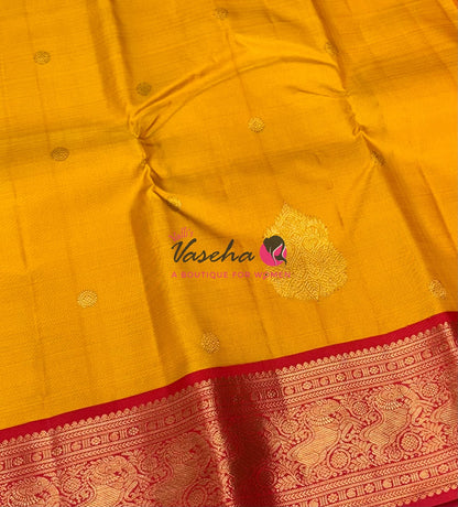 Pure Vintage Korvai Kanchipuram Silk Saree - Yellow & Red Combo - VVPS046