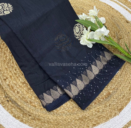 Casual Wear Sarees - Semi Binny / Semi Dola Silk - Black Shade - VVSDS004