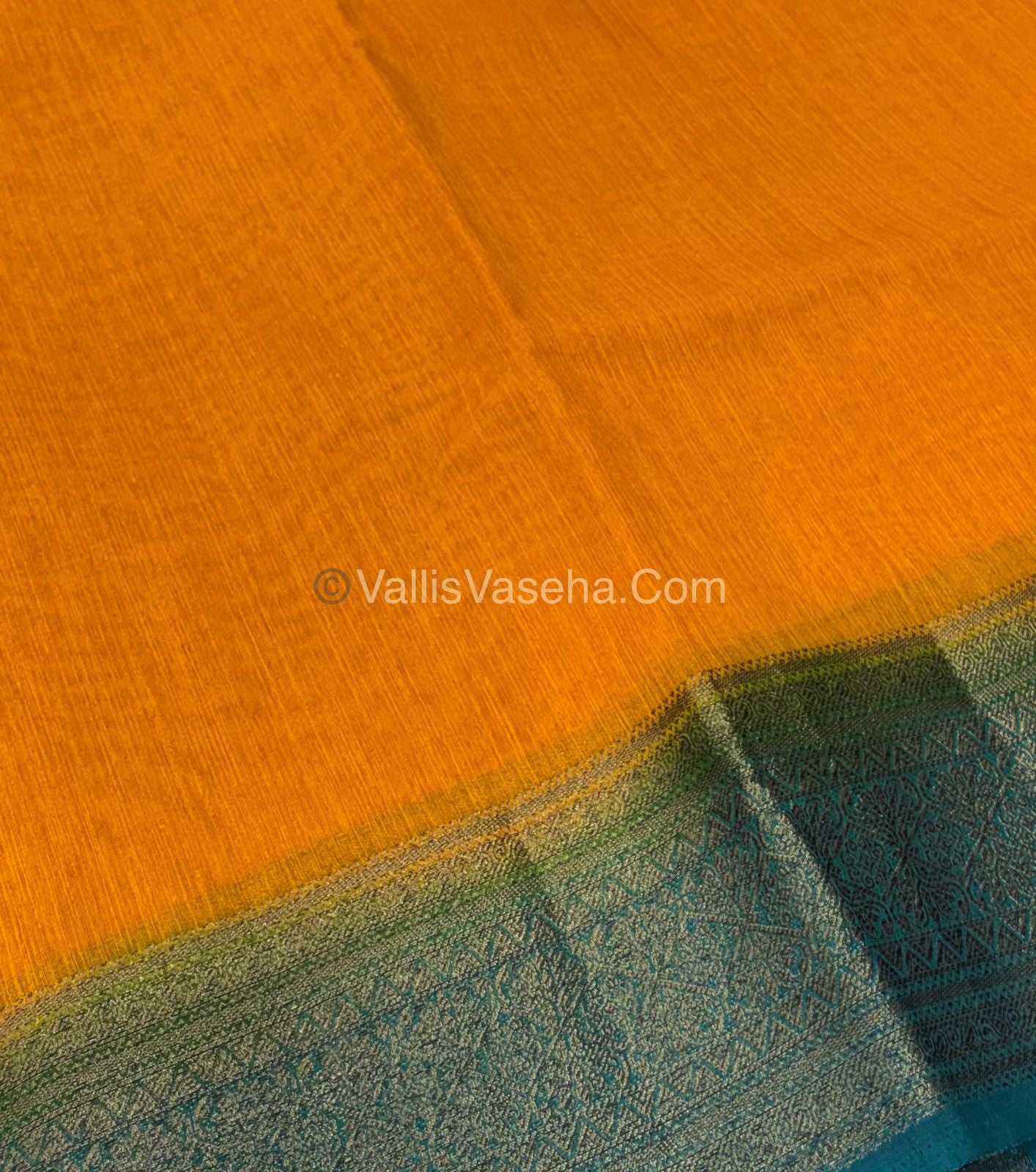 Bamboo Silk Saree - Yellow With Blue Shade - VVBSS006