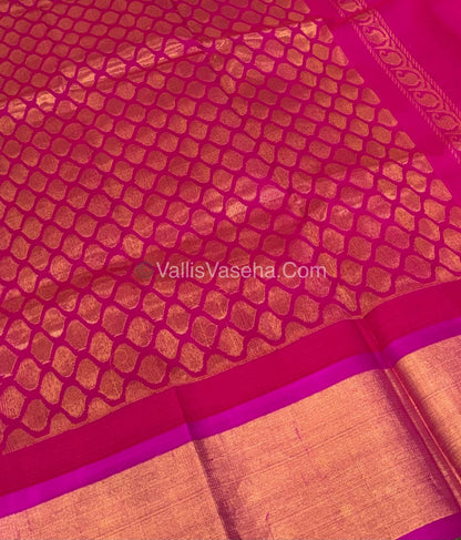 Pure Korvai Silk Cotton Saree - Orange With Pink  Shade Temple border - VVKSC001